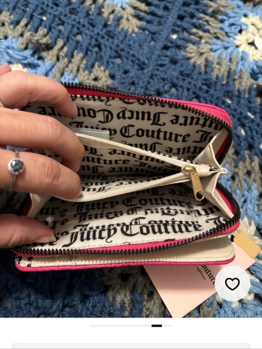 Juicy Couture Fuchsia Embossed Heart Zip Wallet with Gold Accent. NWT - Picture 5 of 6